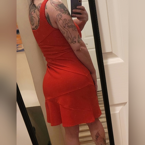 LeslieFay Dark Orange Textured Fit & Flare Dress - Picture 2 of 16